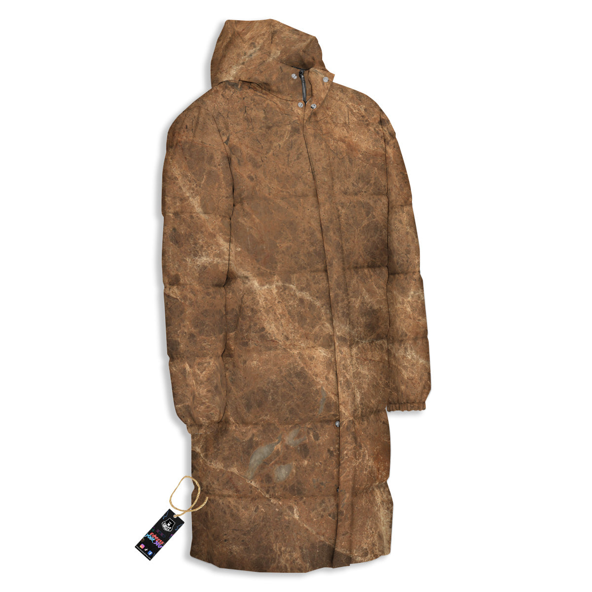 Marble Brown Beige Print Long Down Jacket-grizzshop