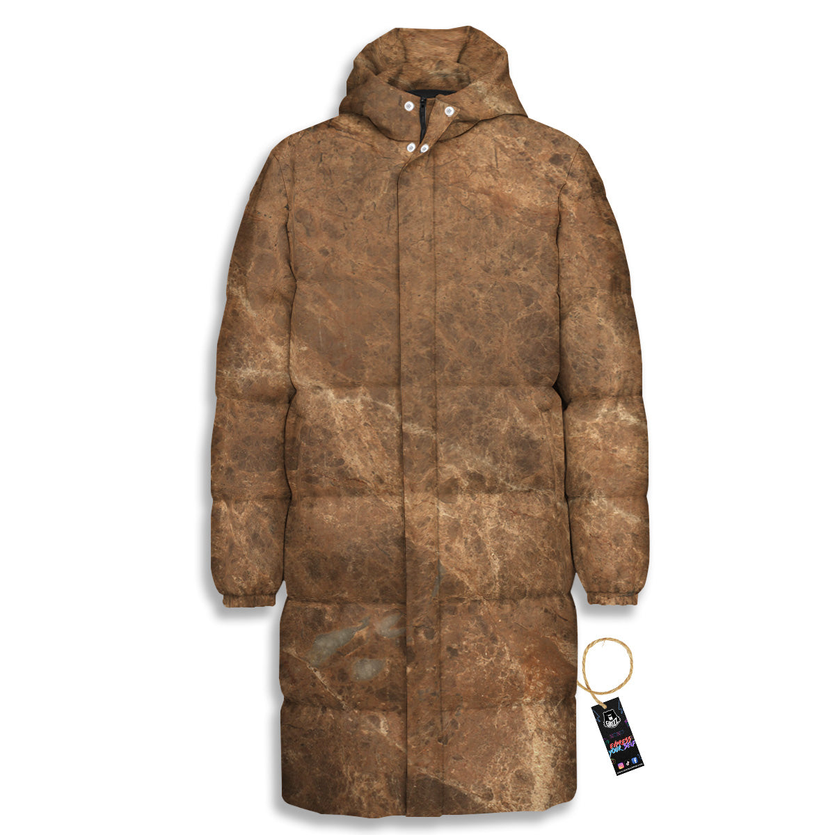 Marble Brown Beige Print Long Down Jacket-grizzshop