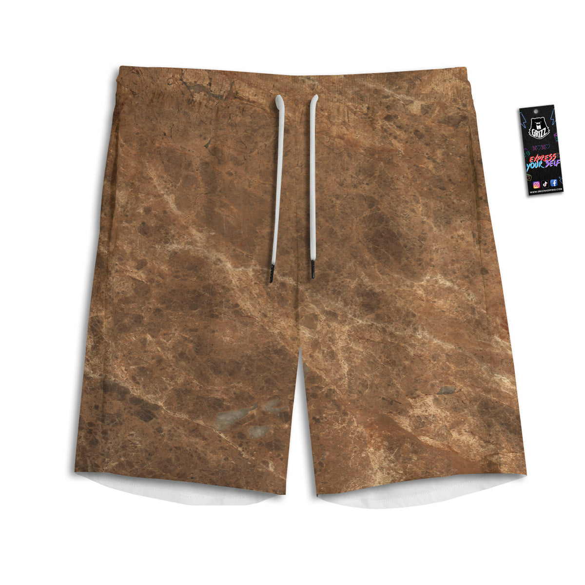 Marble Brown Beige Print Men's Athletic Shorts