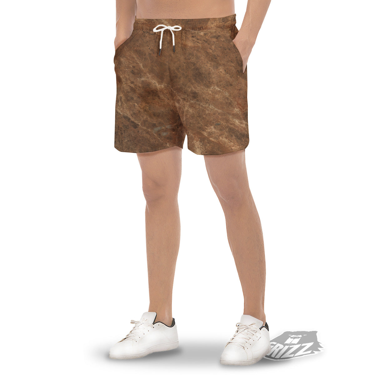 Marble Brown Beige Print Men's Gym Shorts-grizzshop