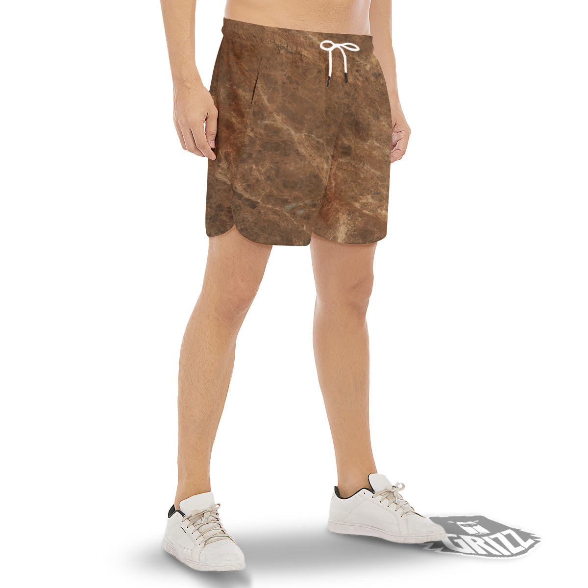 Marble Brown Beige Print Men's Gym Shorts-grizzshop