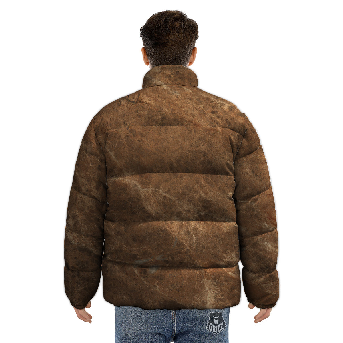 Marble Brown Beige Print Puffer Jacket-grizzshop
