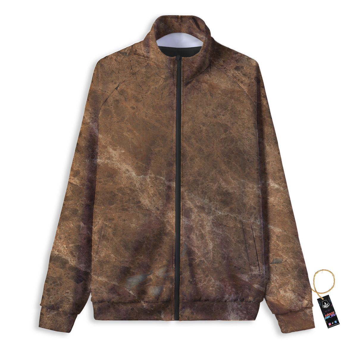 Marble Brown Beige Print Track Jacket-grizzshop