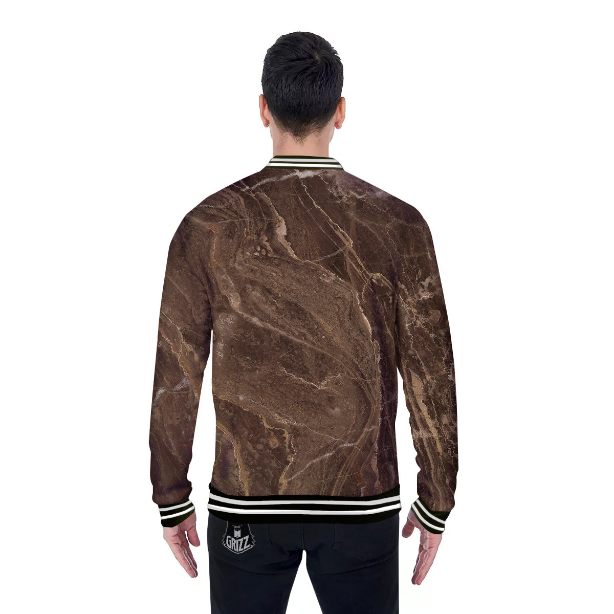 Marble Brown Print Baseball Jacket-grizzshop