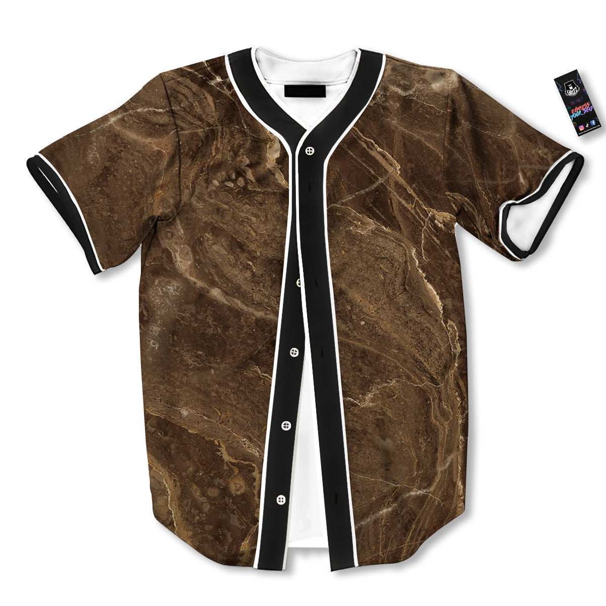 Marble Brown Print Baseball Jersey-grizzshop