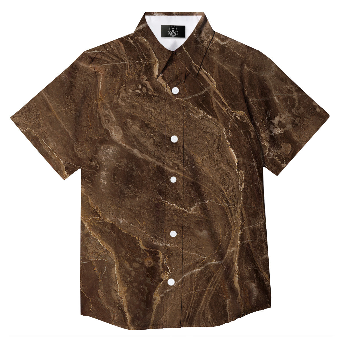 Marble Brown Print Button Up Shirt-grizzshop
