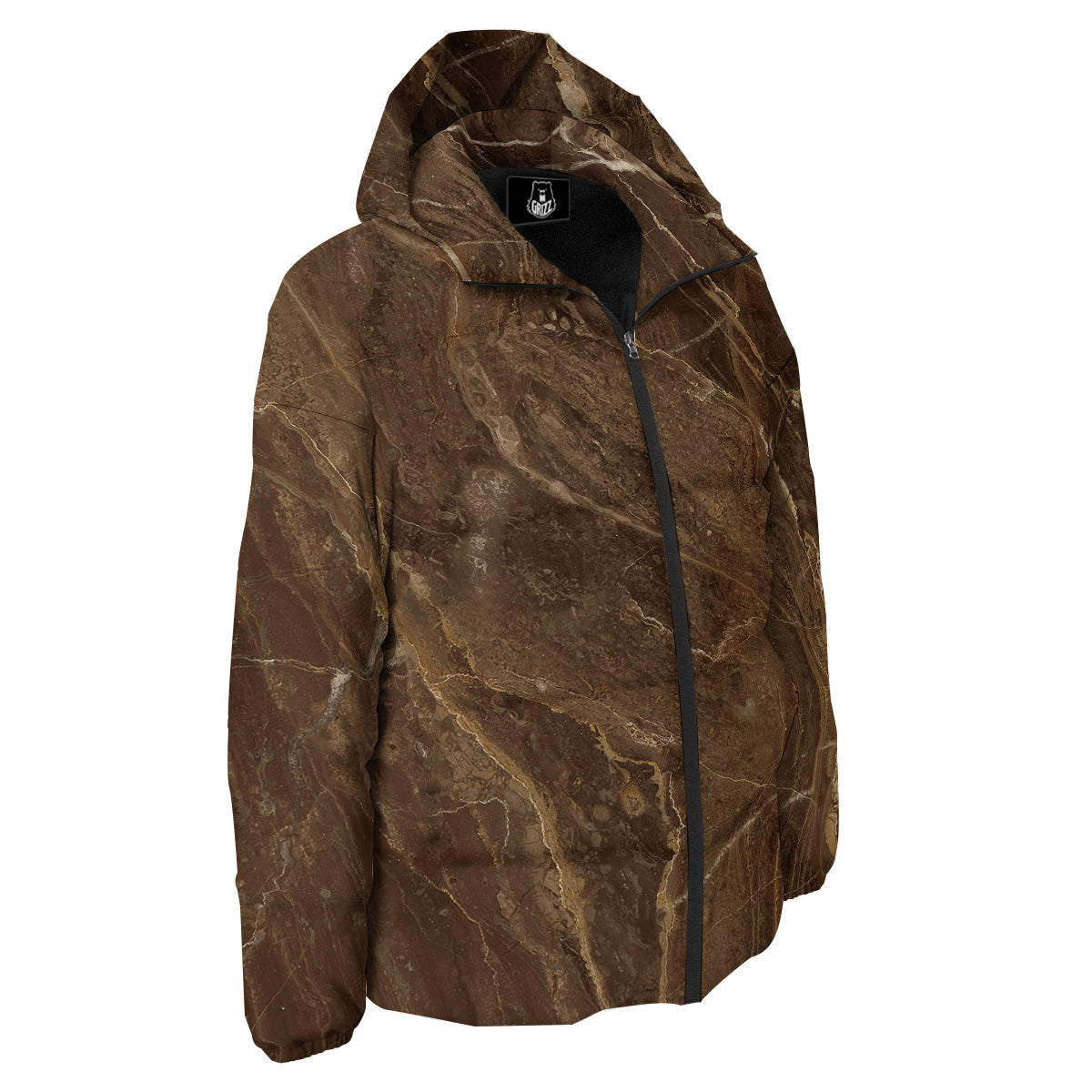 Marble Brown Print Down Jacket-grizzshop