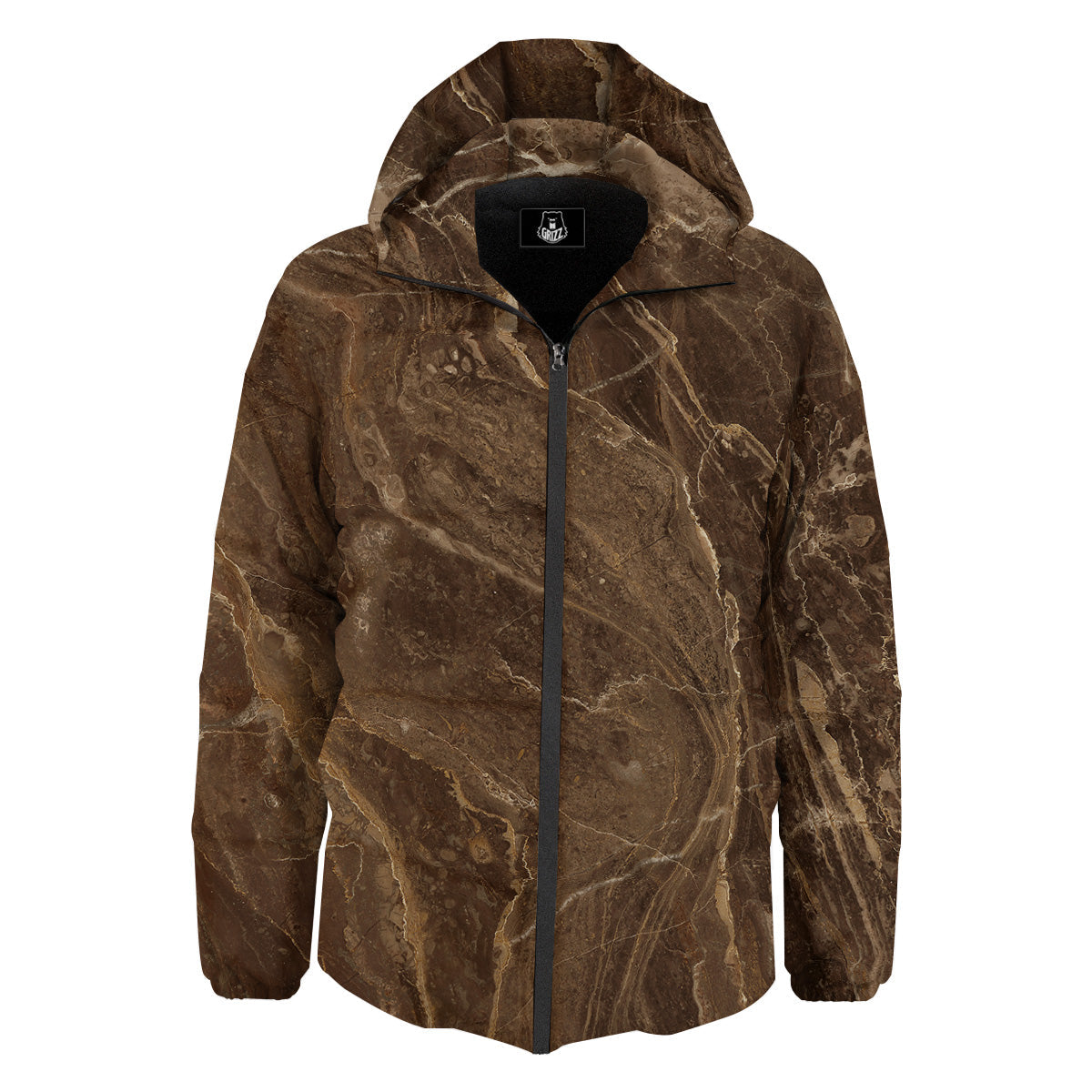 Marble Brown Print Down Jacket-grizzshop