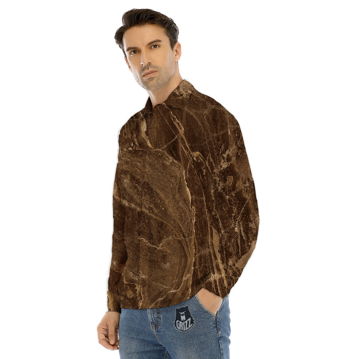 Marble Brown Print Men's Dress Shirts-grizzshop