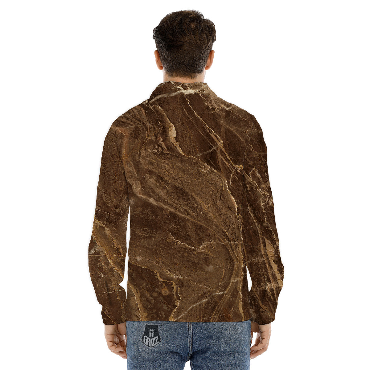 Marble Brown Print Men's Dress Shirts-grizzshop