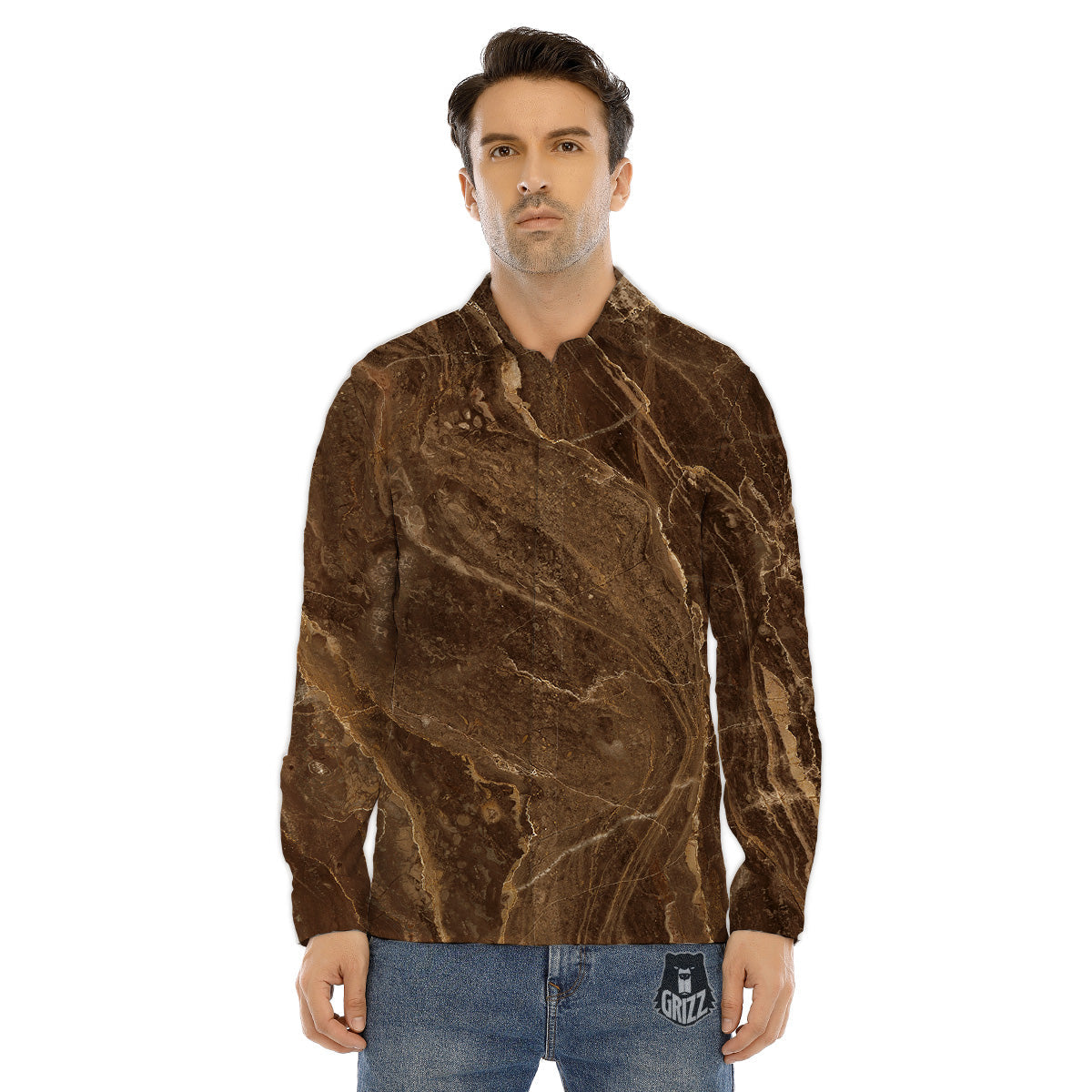 Marble Brown Print Men's Dress Shirts-grizzshop