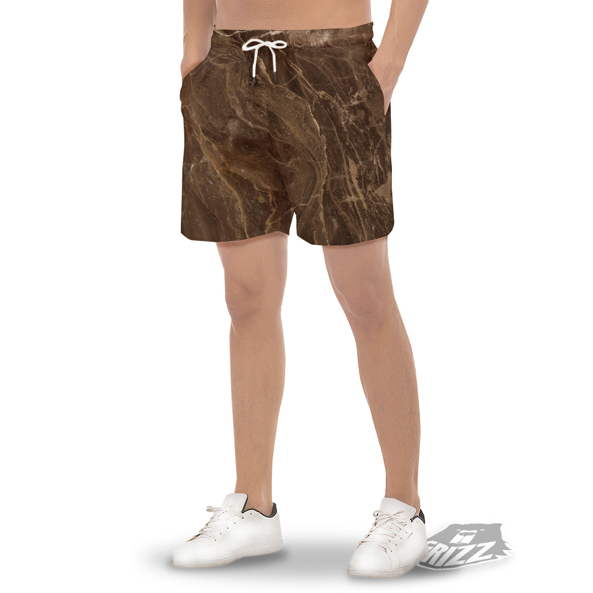 Marble Brown Print Men's Gym Shorts-grizzshop