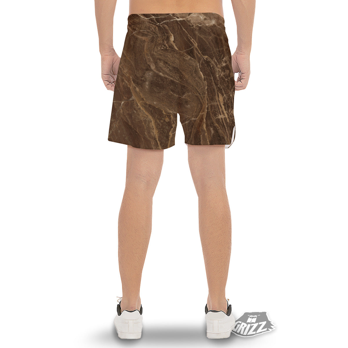 Marble Brown Print Men's Gym Shorts-grizzshop