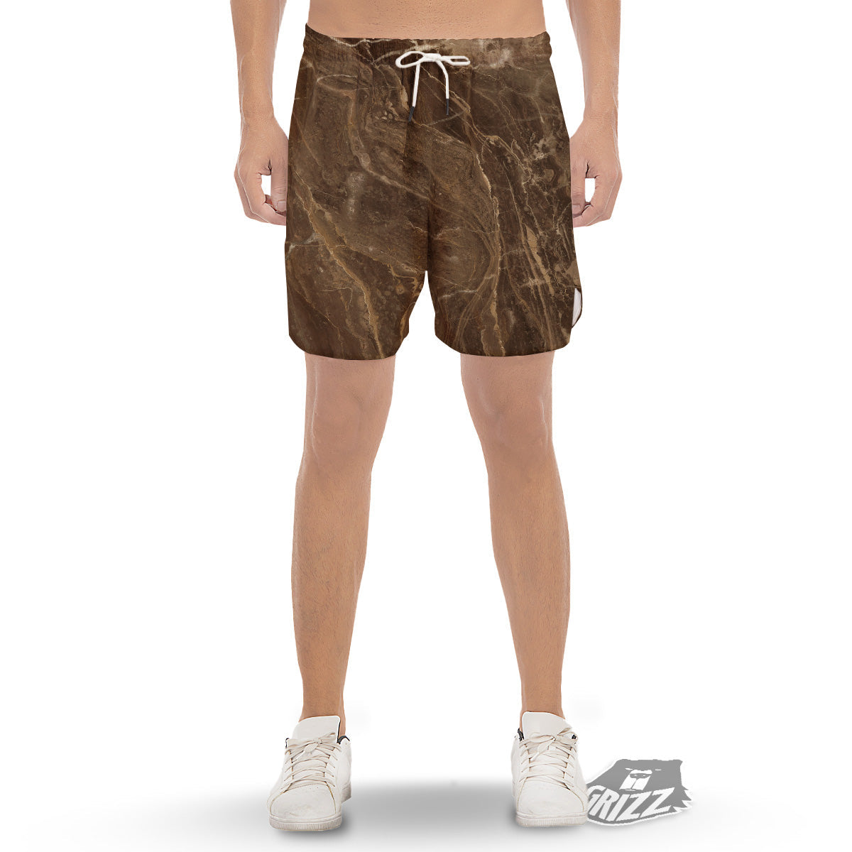 Marble Brown Print Men's Gym Shorts-grizzshop