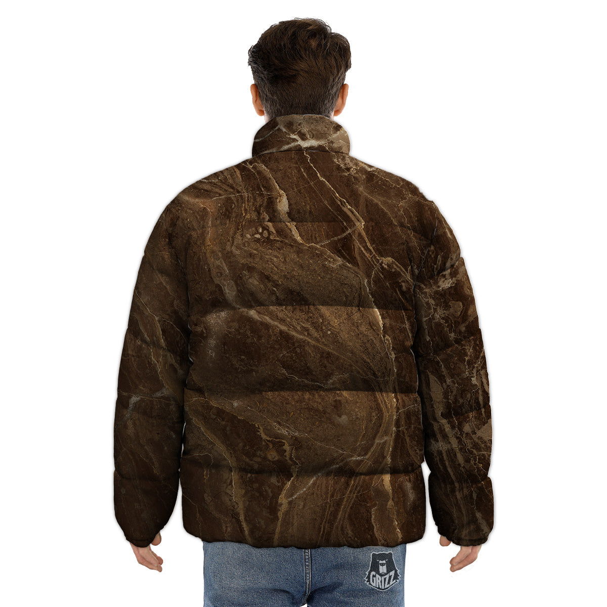 Marble Brown Print Puffer Jacket-grizzshop