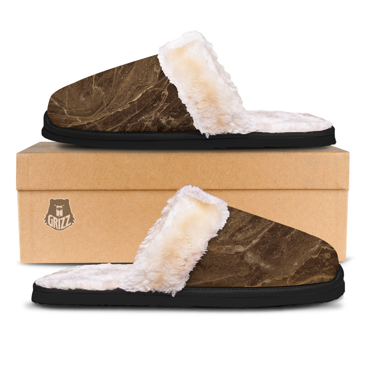 Marble Brown Print Slippers-grizzshop