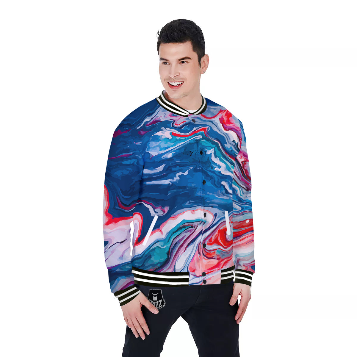 Marble Cartoon Texture Red Blue Print Baseball Jacket-grizzshop