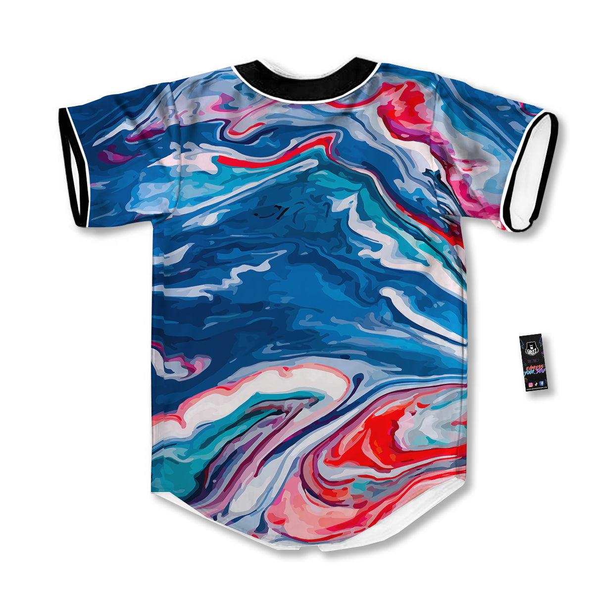Marble Cartoon Texture Red Blue Print Baseball Jersey-grizzshop