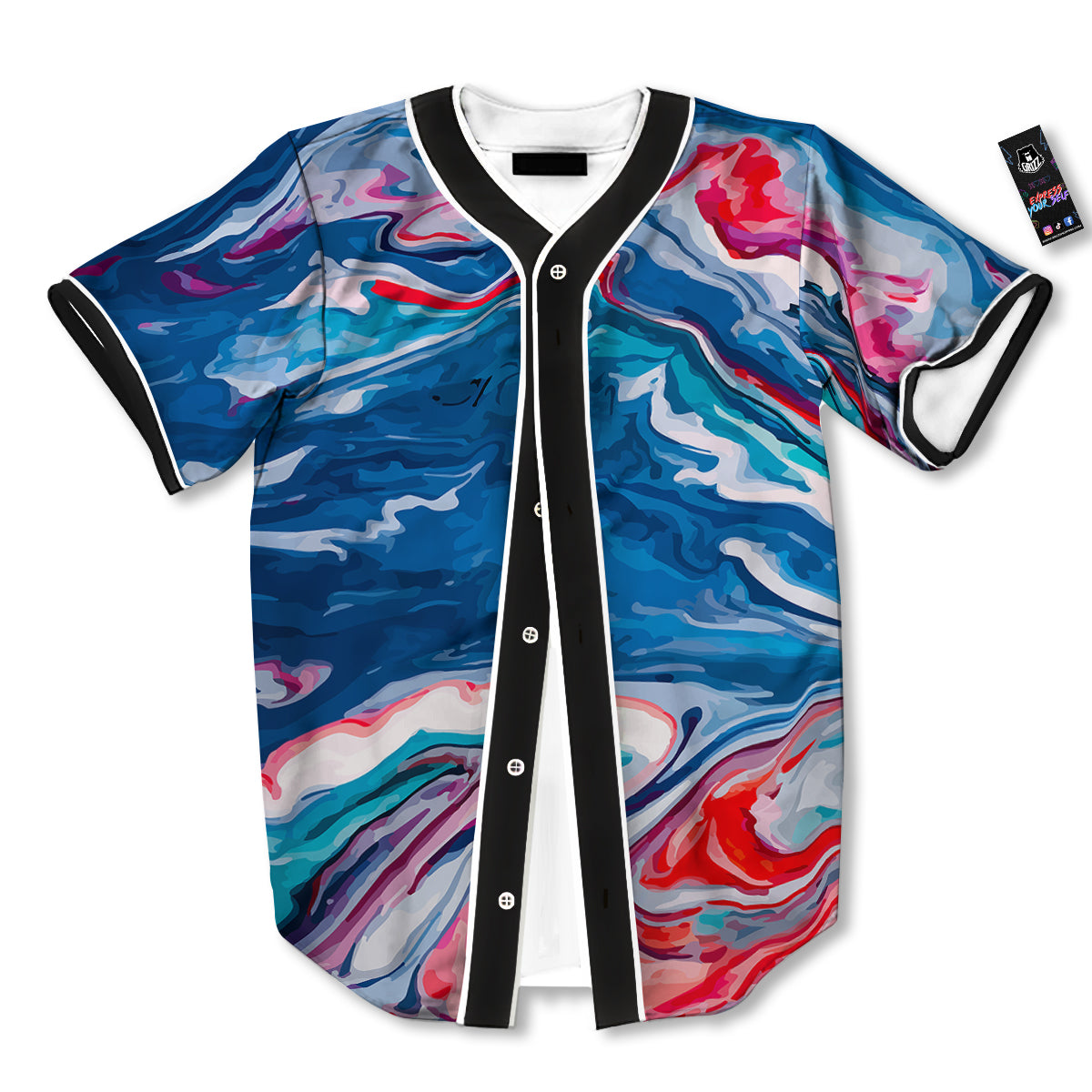 Marble Cartoon Texture Red Blue Print Baseball Jersey-grizzshop