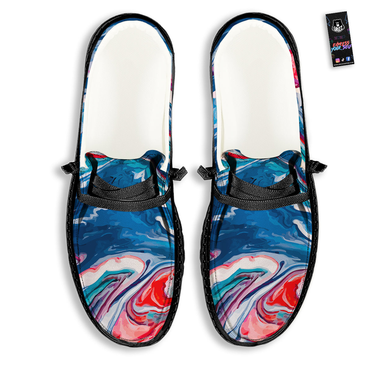 Marble Cartoon Texture Red Blue Print Black Loafers-grizzshop