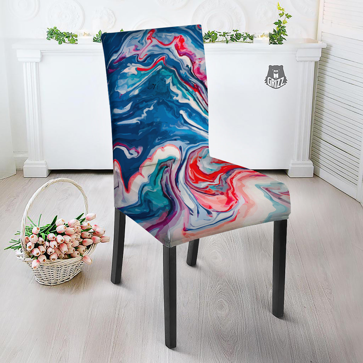 Marble Cartoon Texture Red Blue Print Dining Chair Slipcover-grizzshop