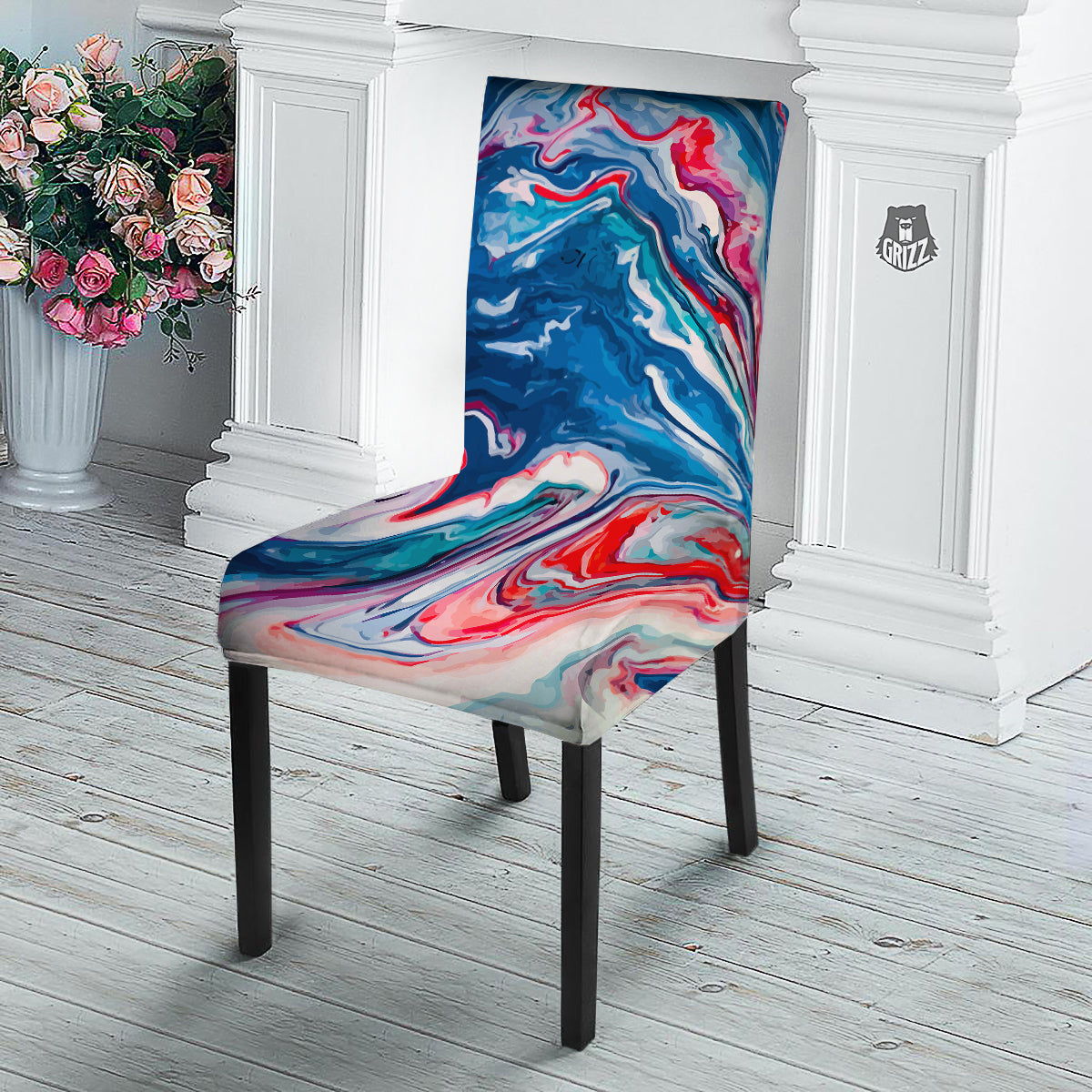 Marble Cartoon Texture Red Blue Print Dining Chair Slipcover-grizzshop
