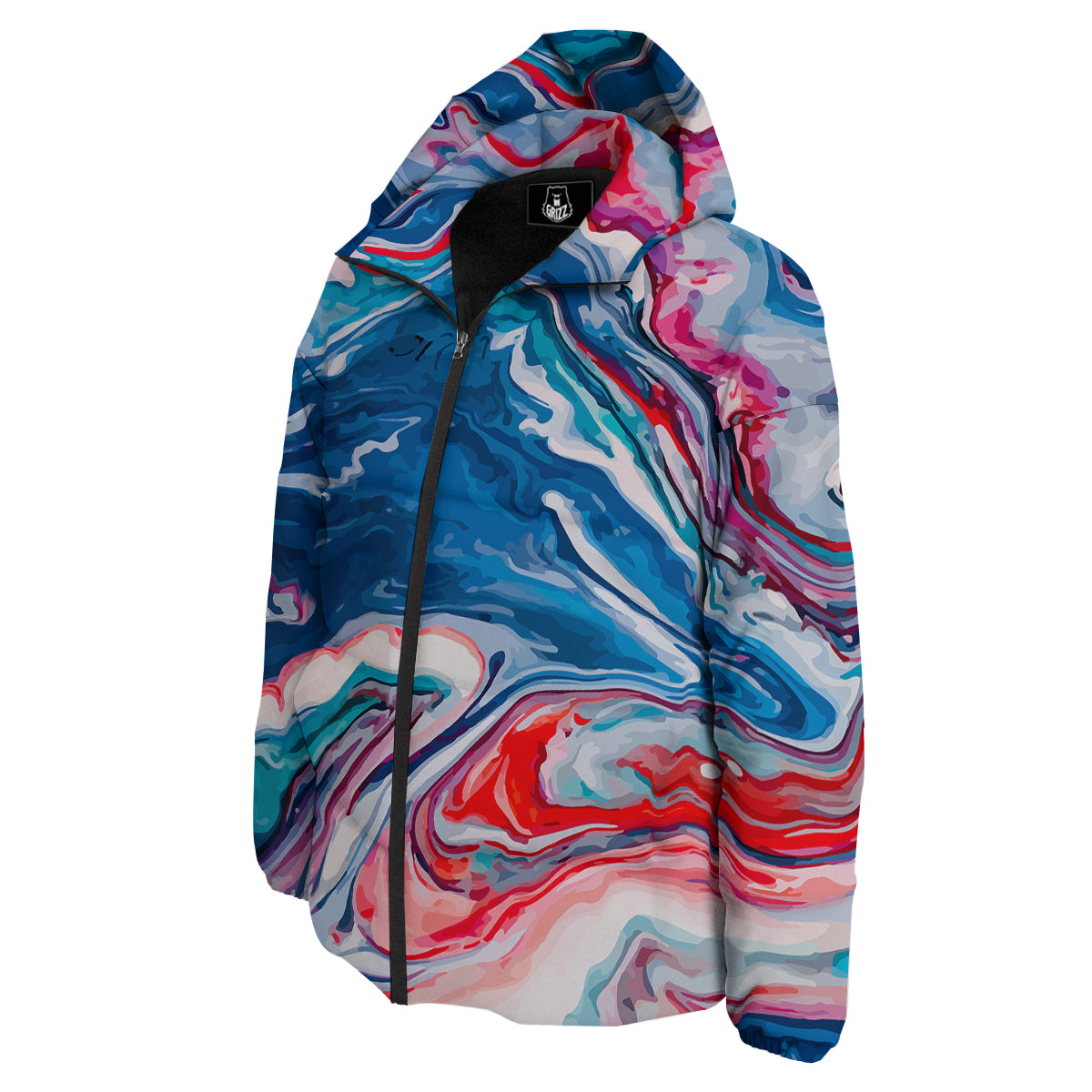 Marble Cartoon Texture Red Blue Print Down Jacket-grizzshop