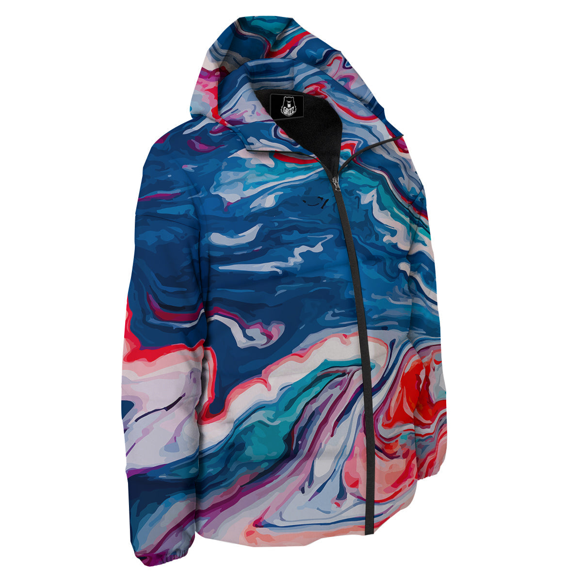 Marble Cartoon Texture Red Blue Print Down Jacket-grizzshop