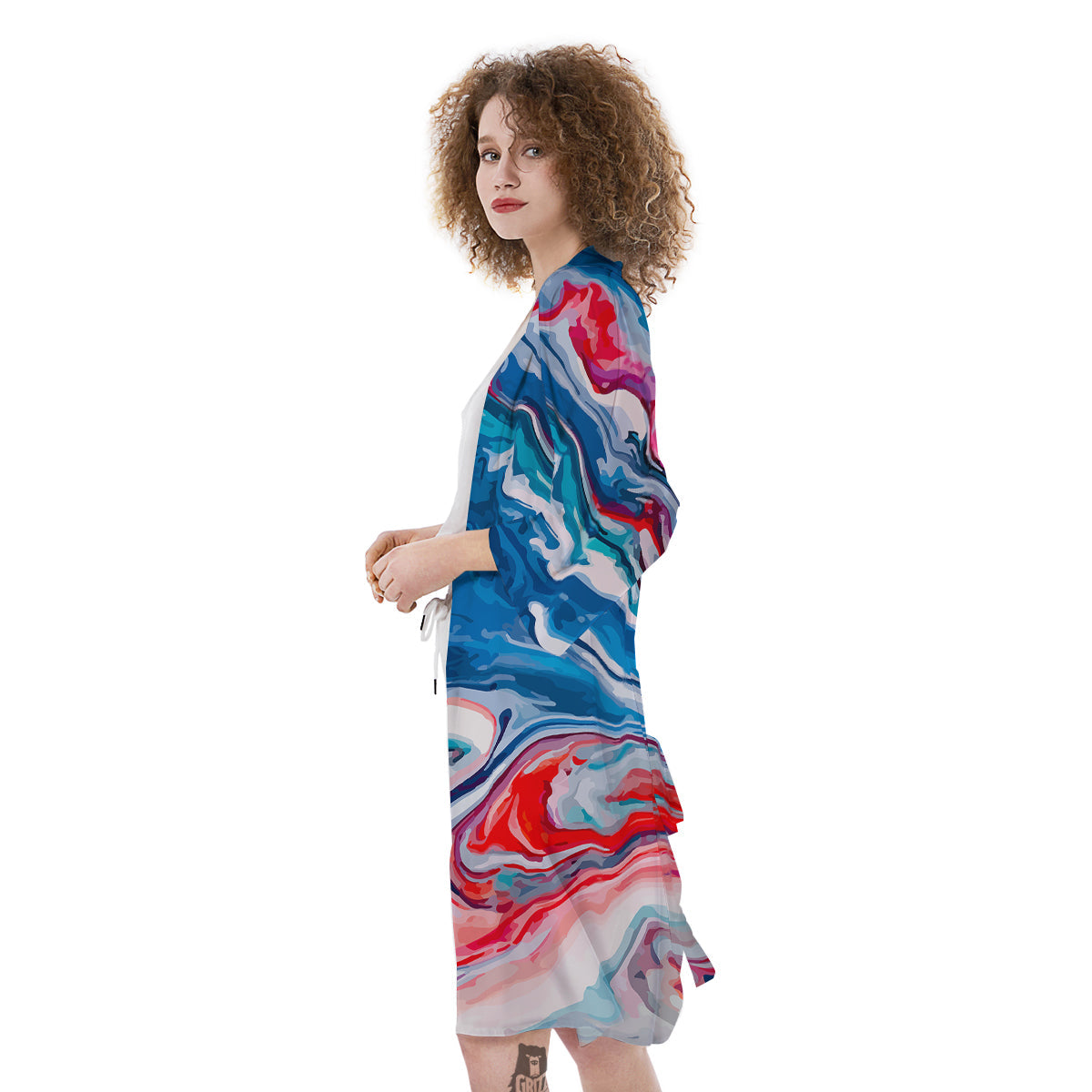 Marble Cartoon Texture Red Blue Print Kimono-grizzshop
