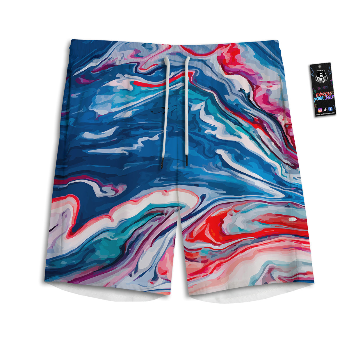 Marble Cartoon Texture Red Blue Print Men's Athletic Shorts