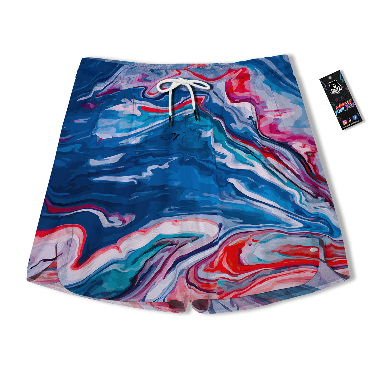 Marble Cartoon Texture Red Blue Print Men's Running Shorts-grizzshop