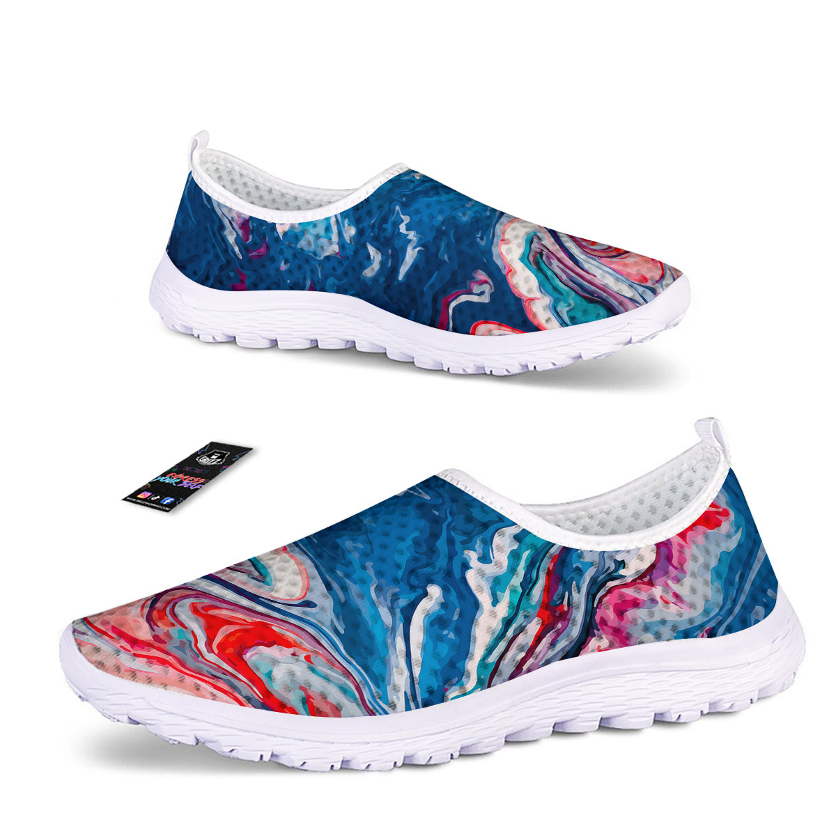 Marble Cartoon Texture Red Blue Print Nurse Shoes-grizzshop