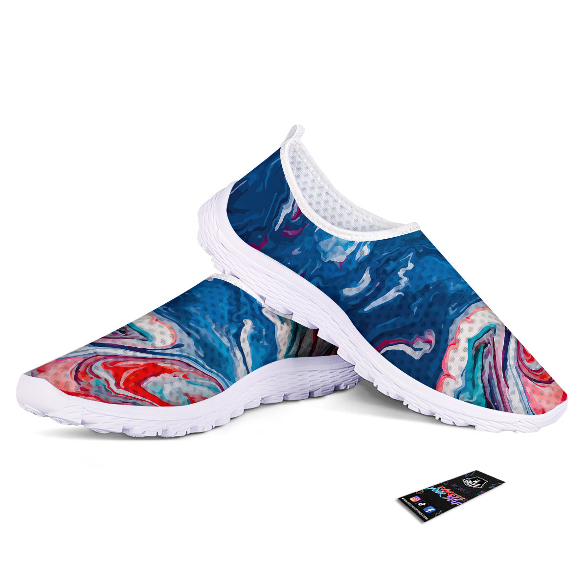 Marble Cartoon Texture Red Blue Print Nurse Shoes-grizzshop