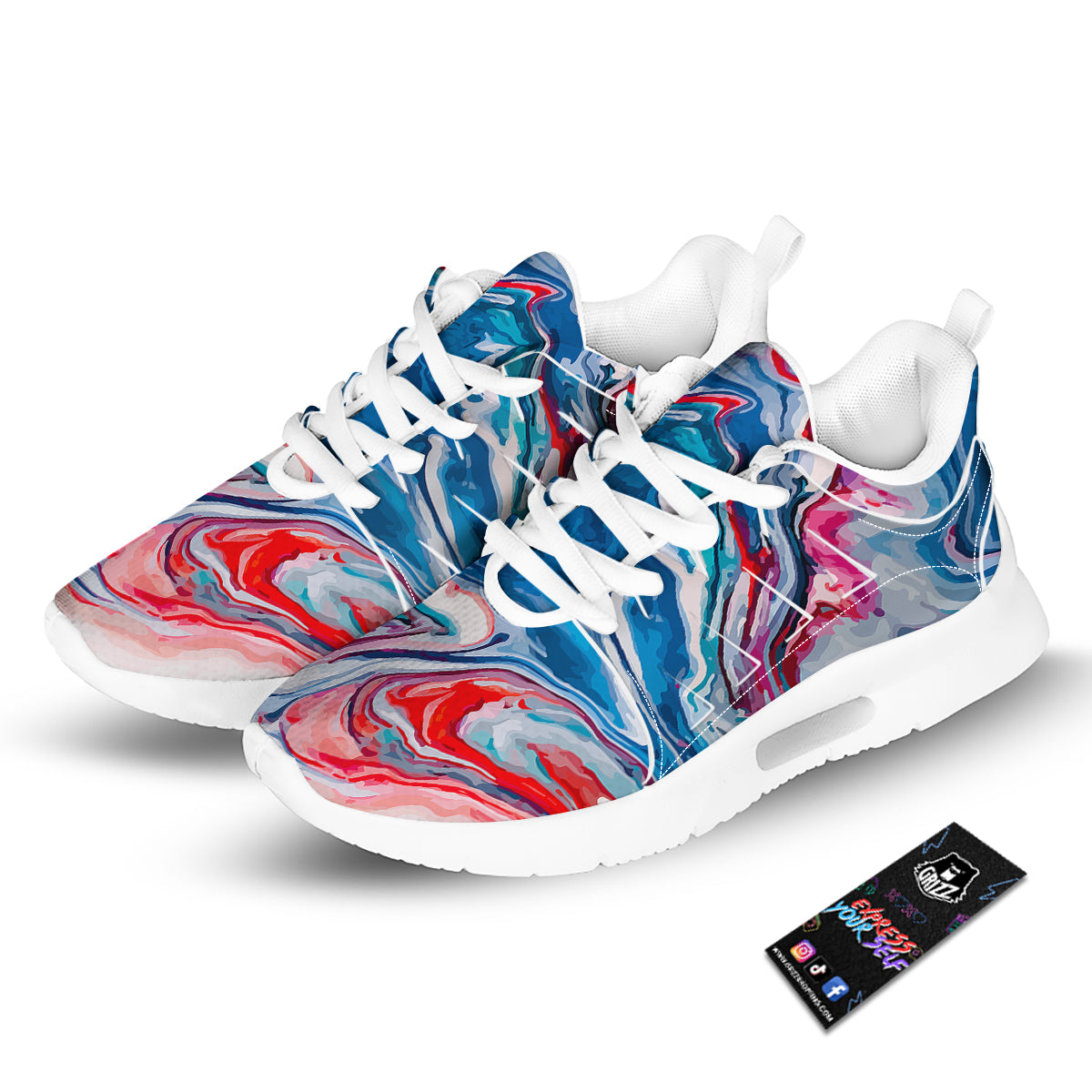 Marble Cartoon Texture Red Blue Print Tennis Shoes-grizzshop