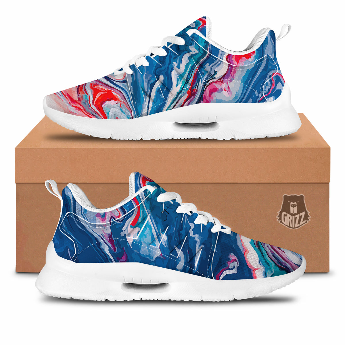 Marble Cartoon Texture Red Blue Print Tennis Shoes-grizzshop