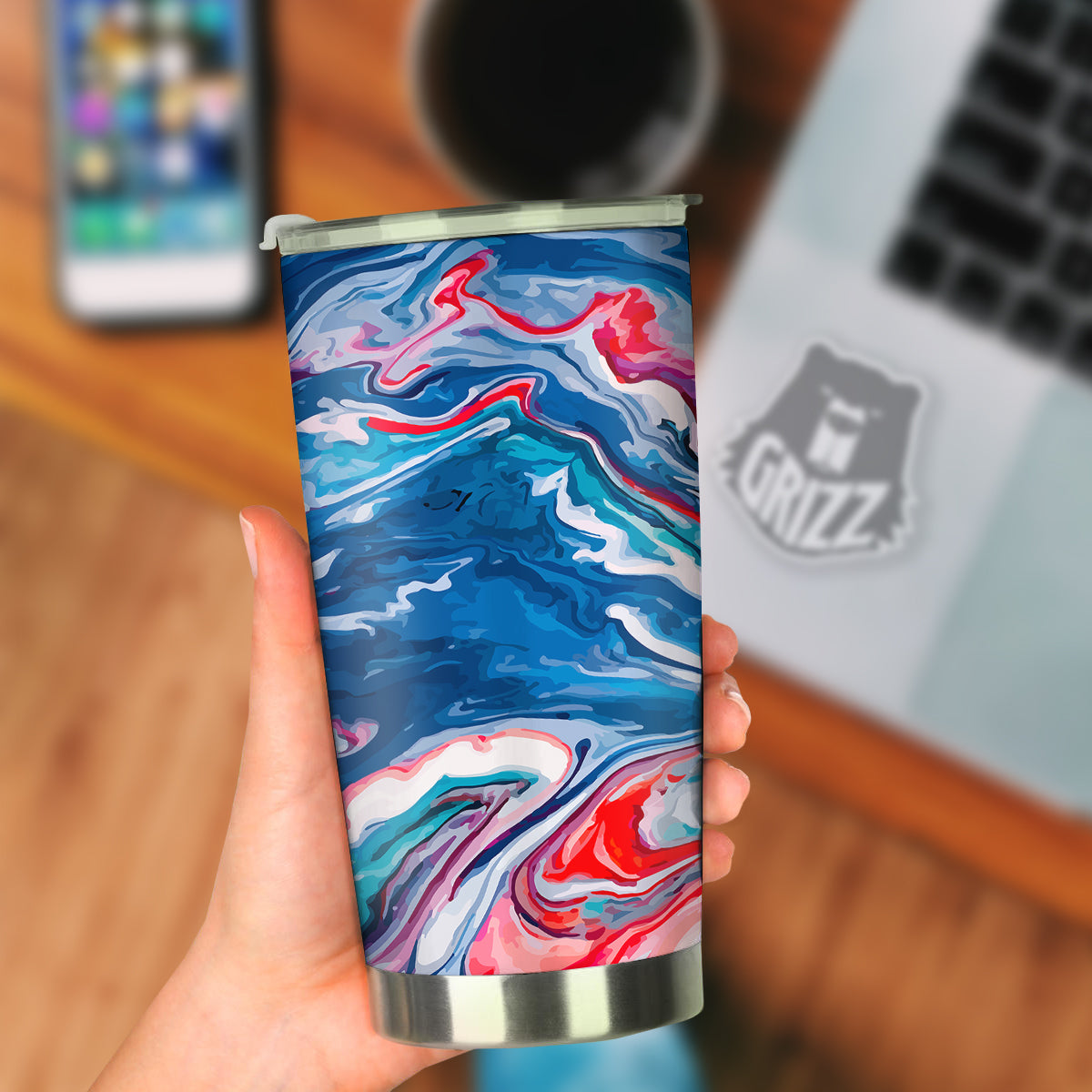 Marble Cartoon Texture Red Blue Print Tumbler-grizzshop