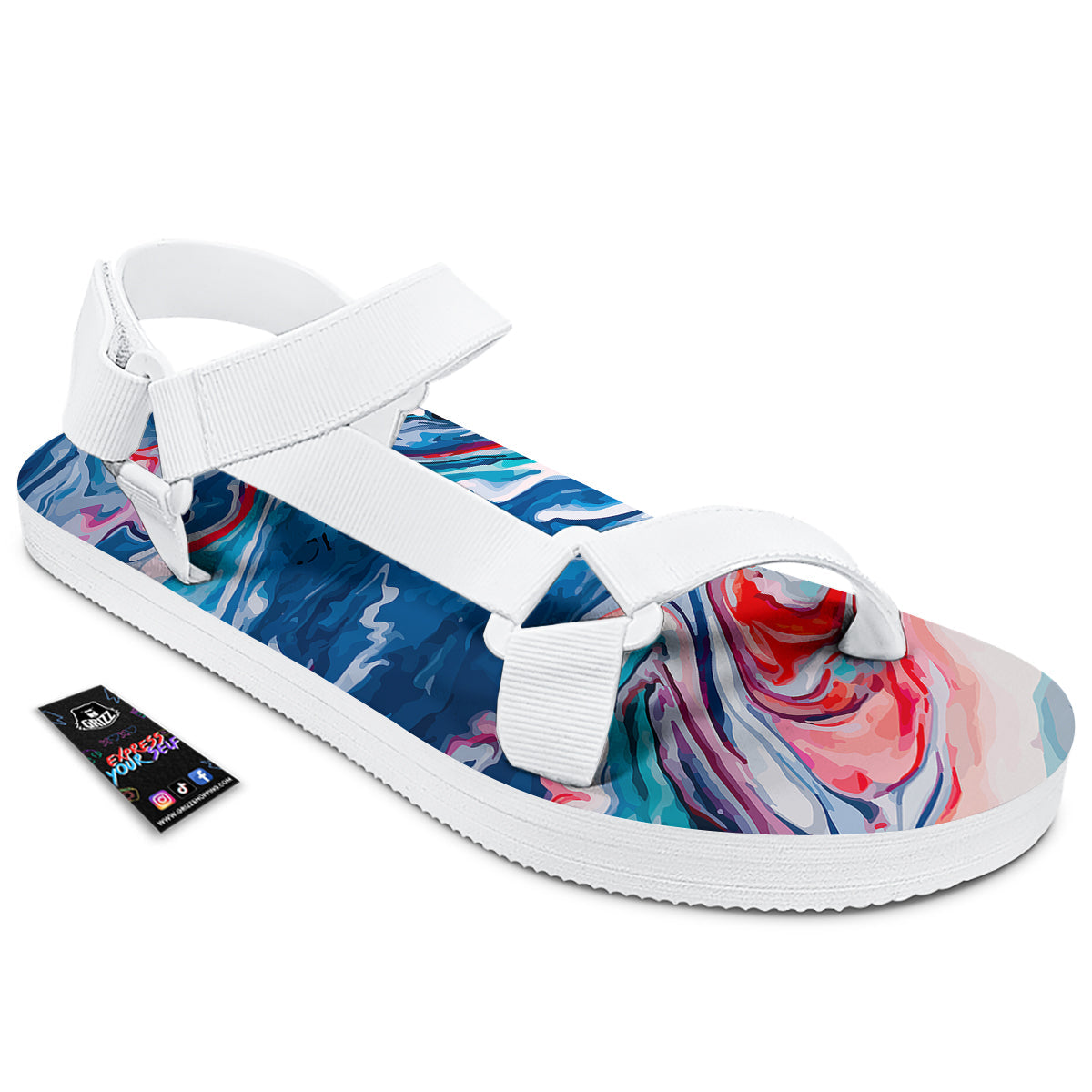 Marble Cartoon Texture Red Blue Print White Open Toe Sandals-grizzshop
