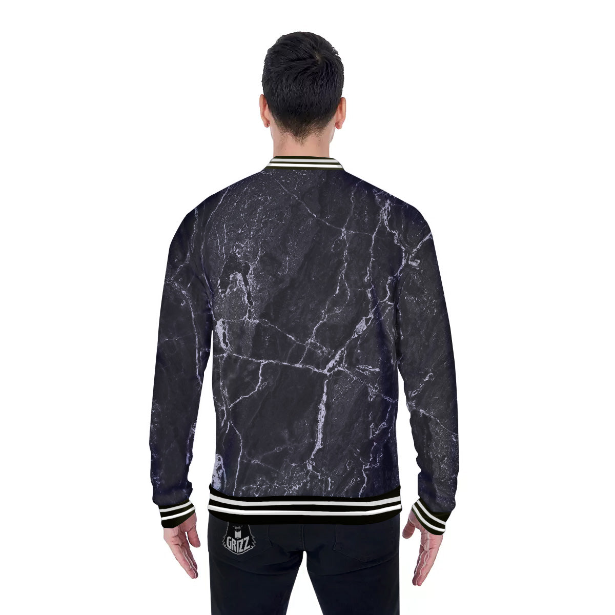 Marble Dark Black Grey Print Baseball Jacket-grizzshop