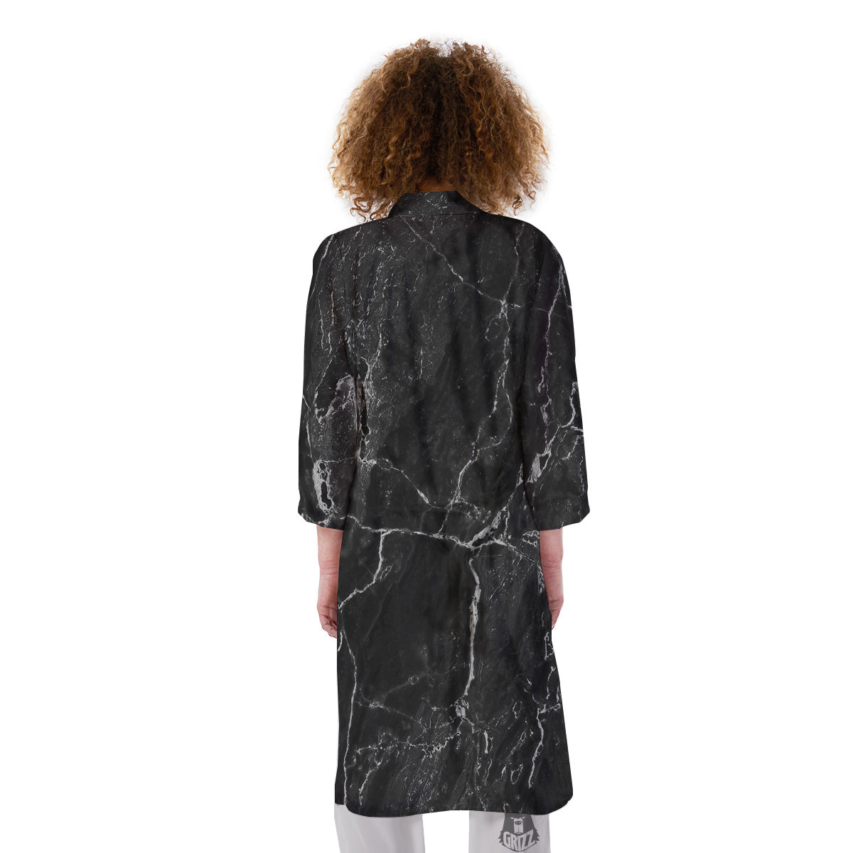 Marble Dark Black Grey Print Kimono-grizzshop