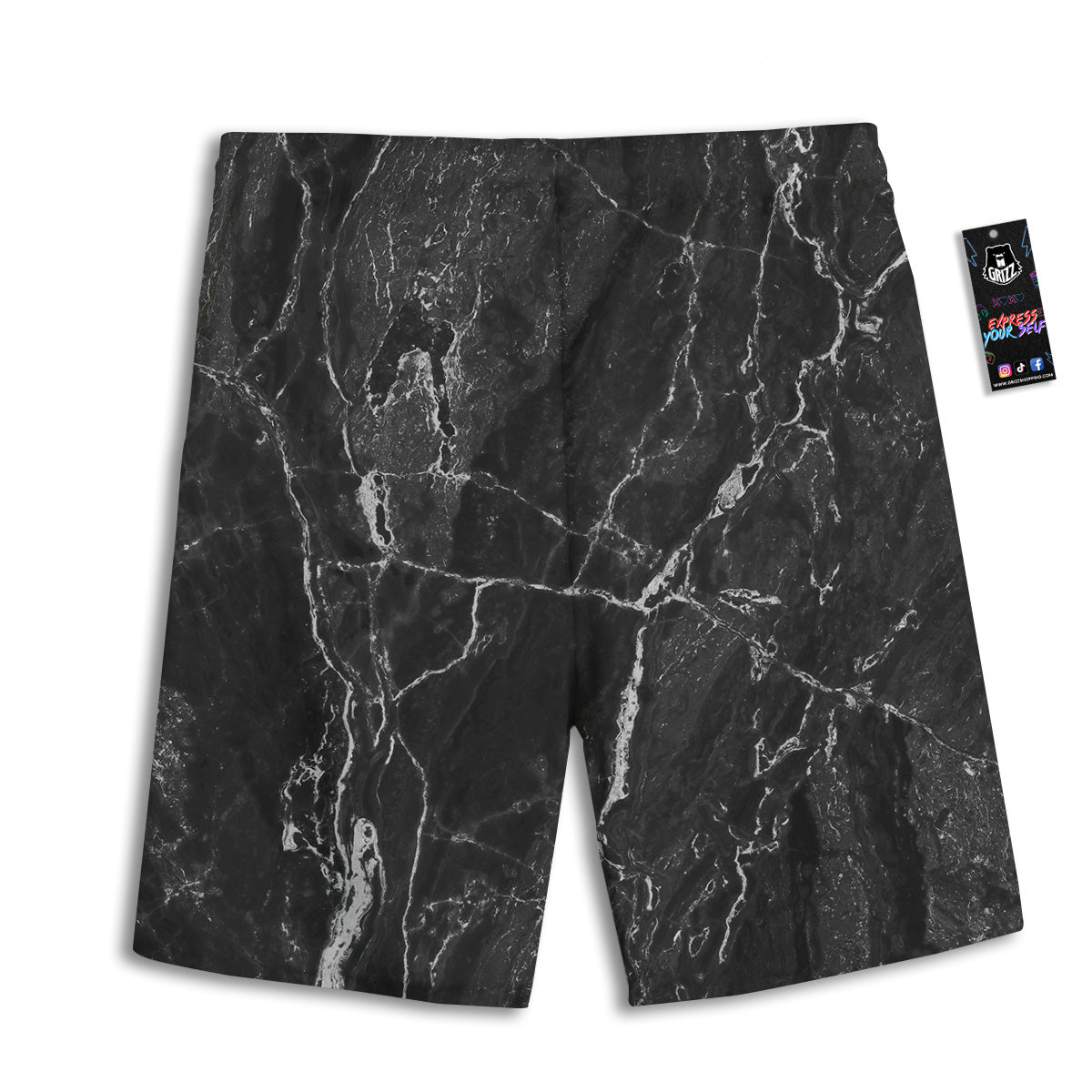 Marble Dark Black Grey Print Men's Athletic Shorts