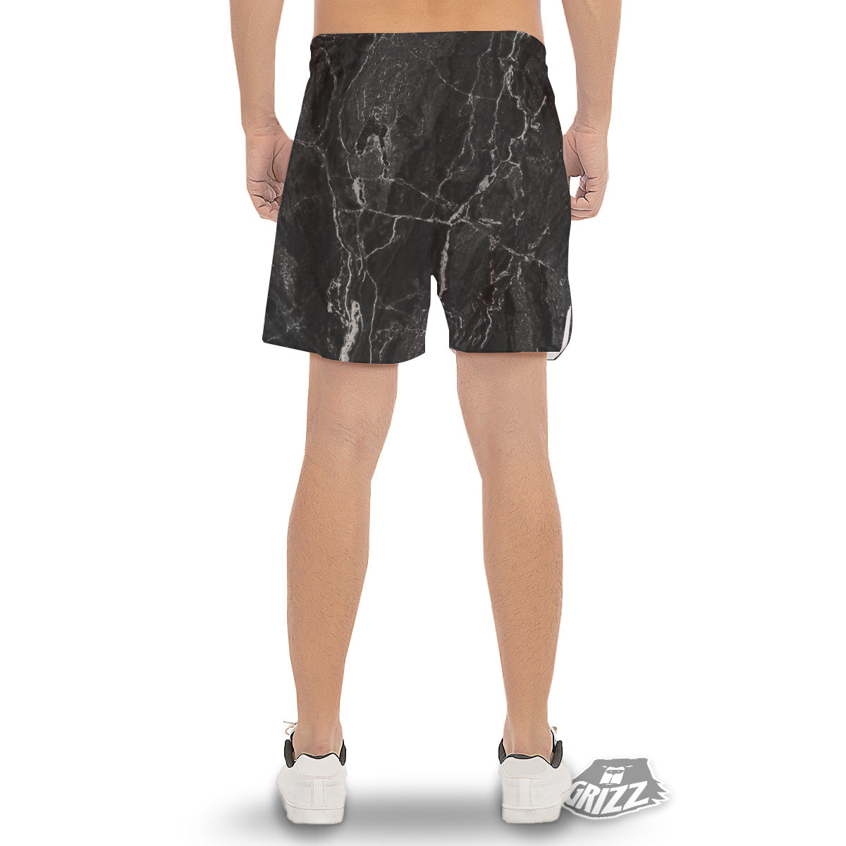 Marble Dark Black Grey Print Men's Gym Shorts-grizzshop
