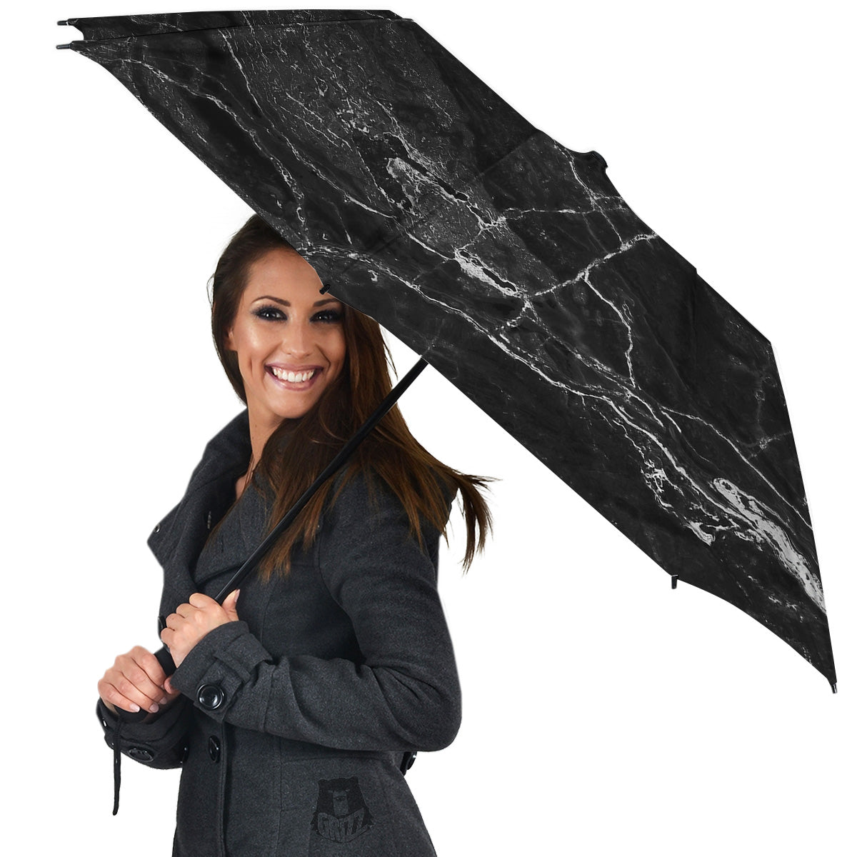 Marble Dark Black Grey Print Umbrella-grizzshop