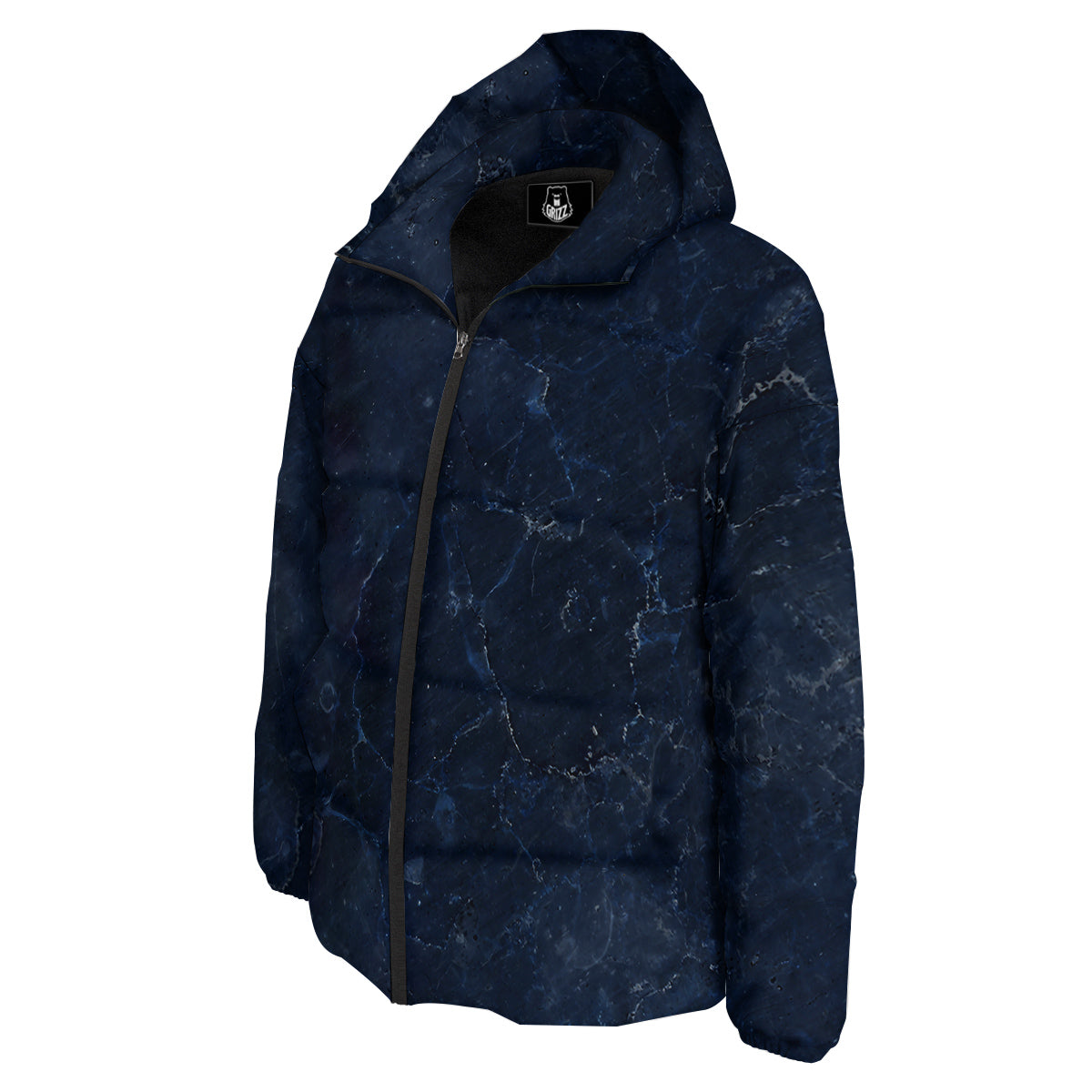 Marble Dark Blue Print Down Jacket-grizzshop