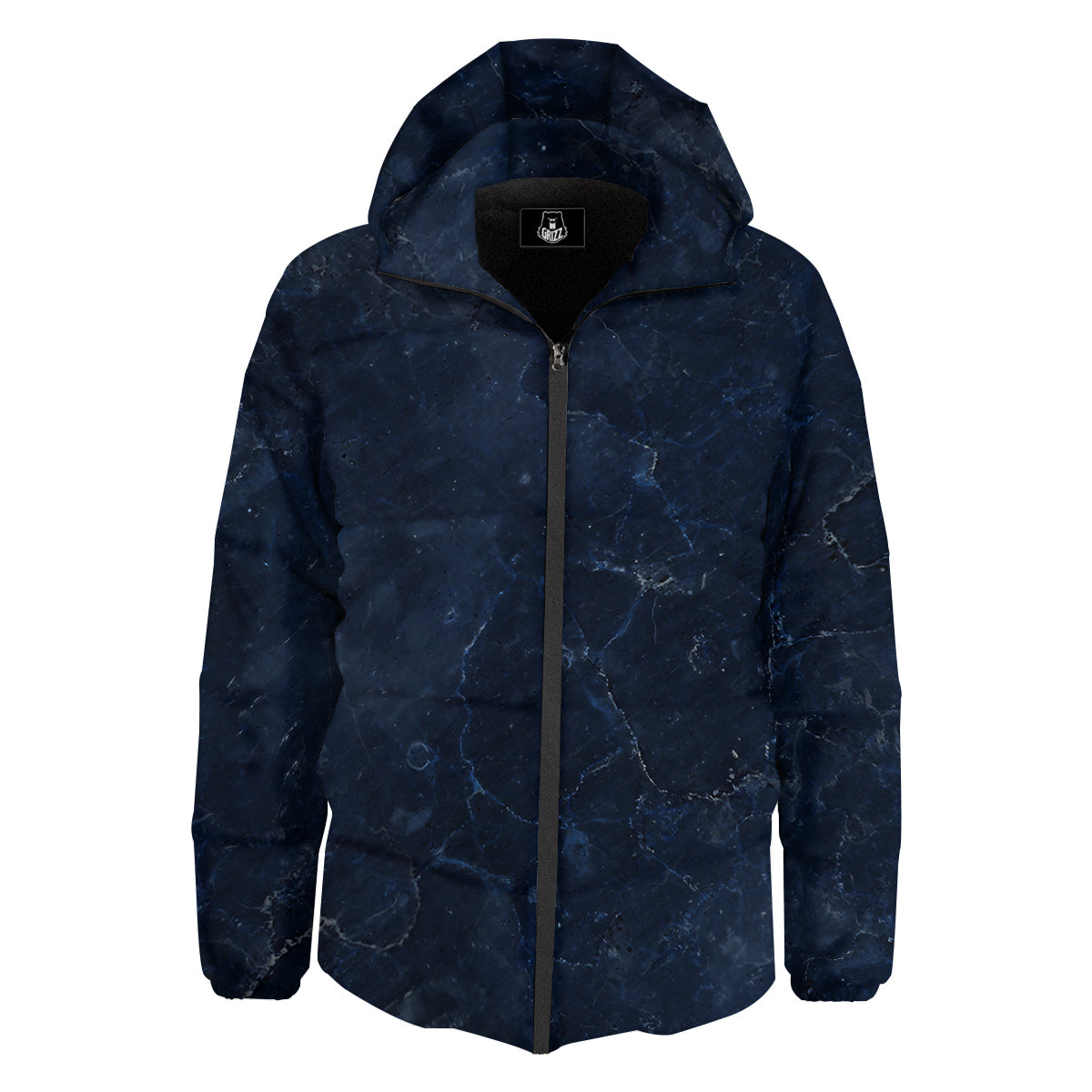 Marble Dark Blue Print Down Jacket-grizzshop