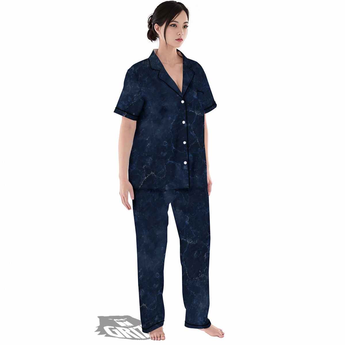 Marble Dark Blue Print Women's Pajamas Set-grizzshop