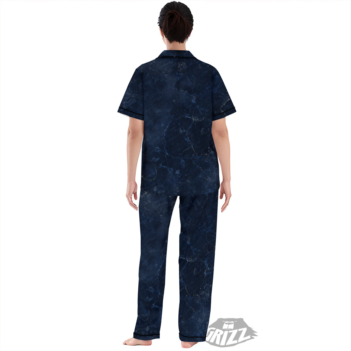 Marble Dark Blue Print Women's Pajamas Set-grizzshop