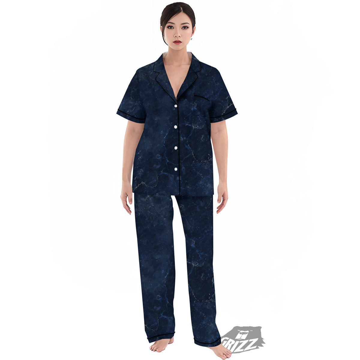 Marble Dark Blue Print Women's Pajamas Set-grizzshop