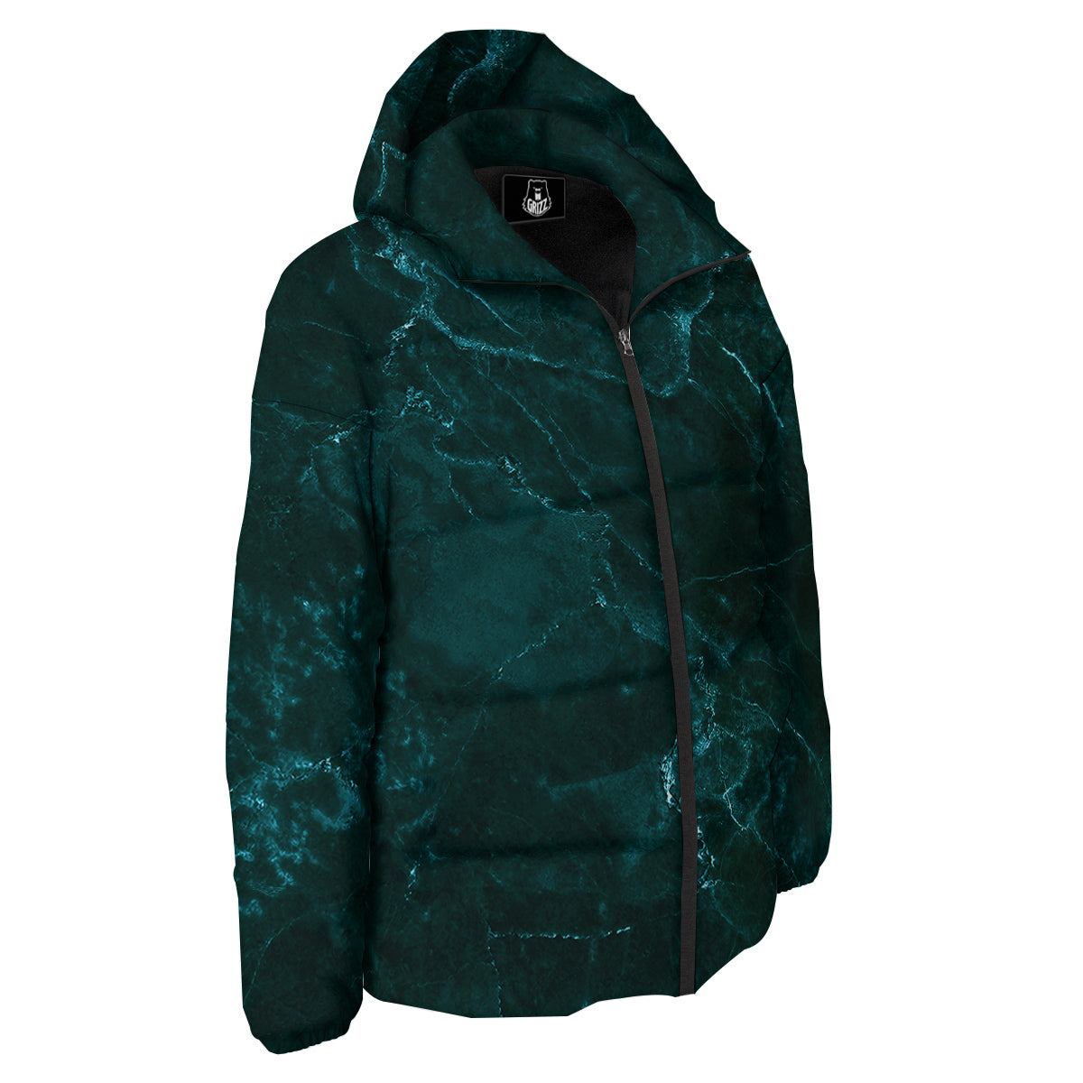 Marble Dark Green Print Down Jacket-grizzshop