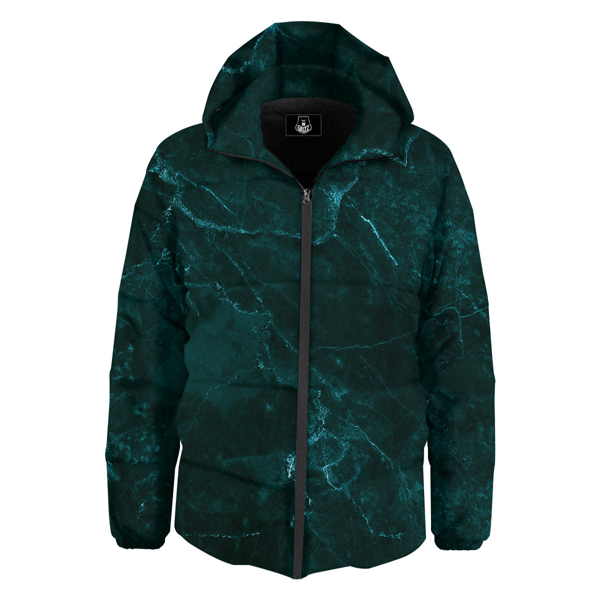 Marble Dark Green Print Down Jacket-grizzshop