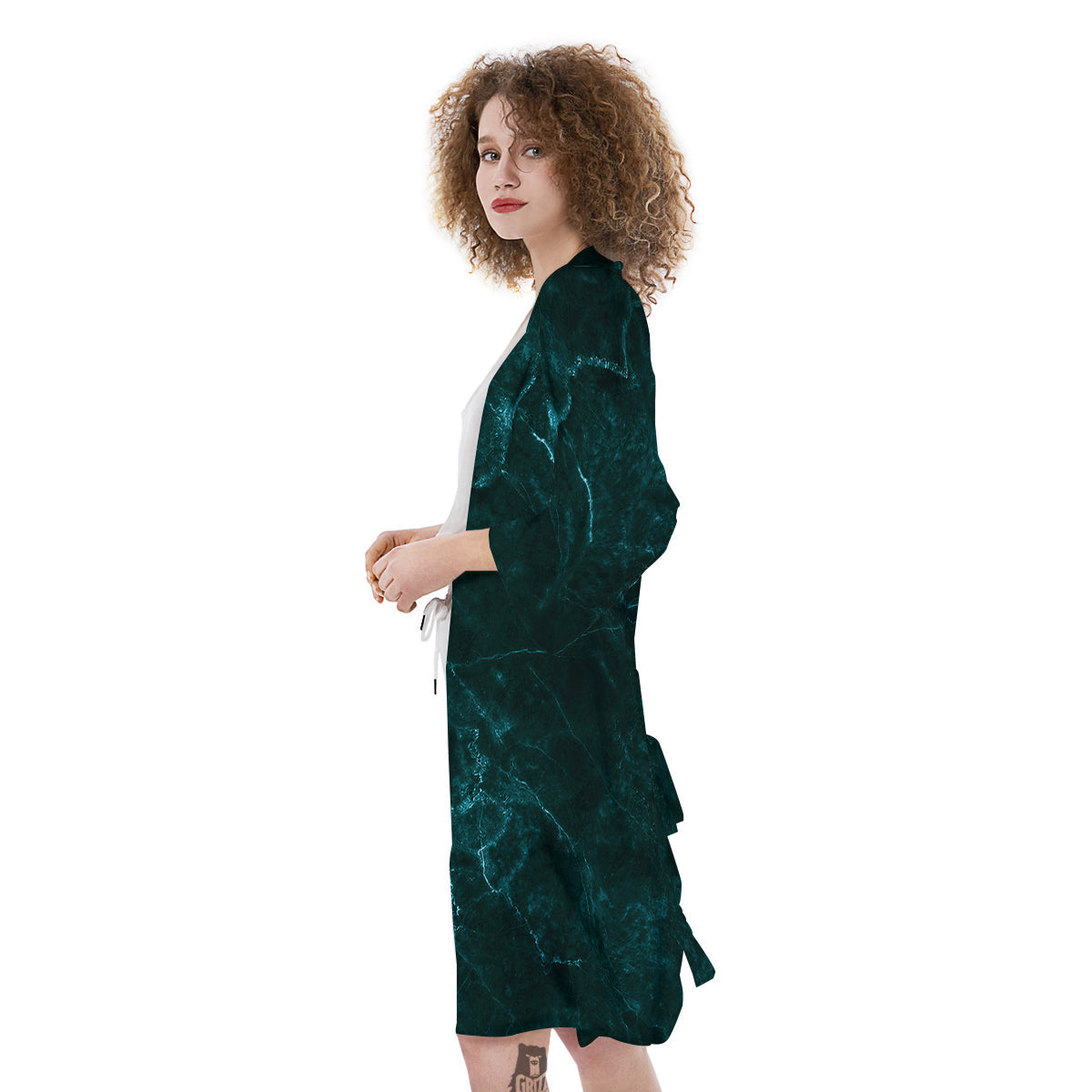 Marble Dark Green Print Kimono-grizzshop